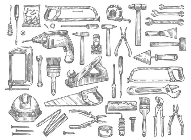 Narzędzia wektorowe szkic ikony do naprawy domu - Wektor, obraz