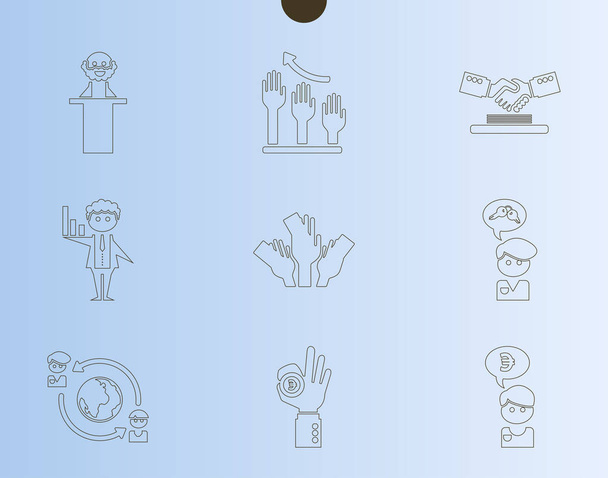 Umriss Web-Icon-Set - Geld, Finanzen, Zahlungen mit Menschensilhouette - Vektor, Bild