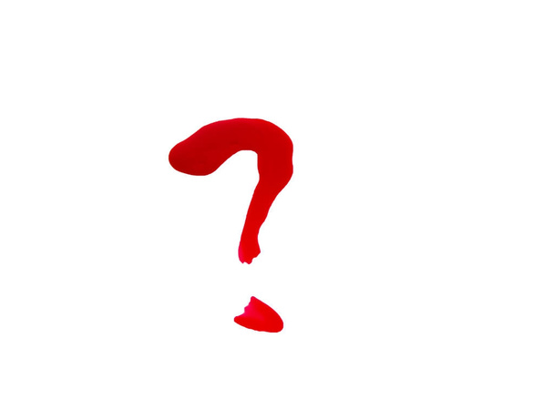 Κόκκινου sparkly βερνίκι νυχιών σε σχήμα ένα ερωτηματικό, που απομονώνονται σε λευκό φόντο - Φωτογραφία, εικόνα