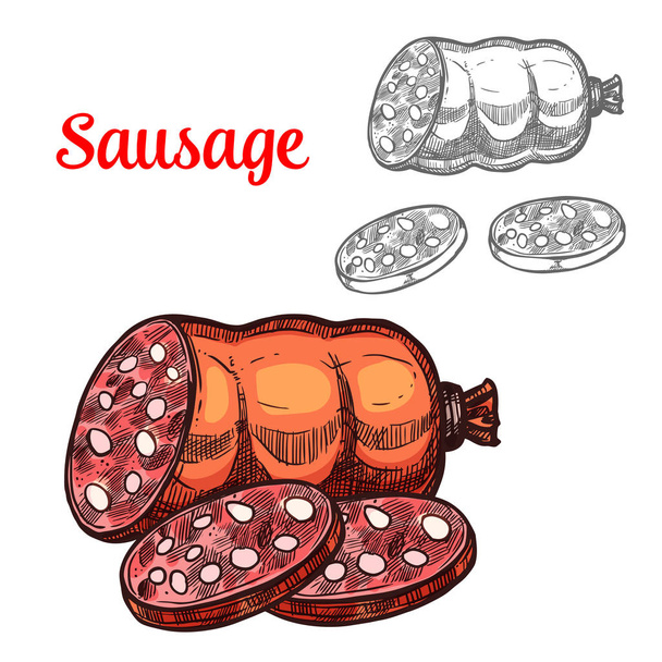 Vektoros rajz hús kolbásszal mezőgazdasági termék ikon - Vektor, kép