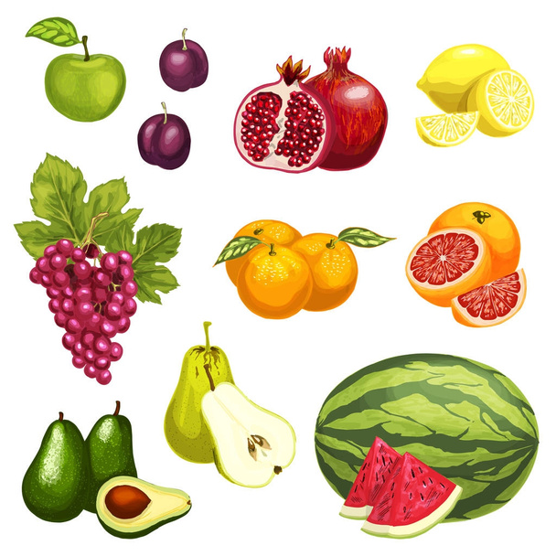 Wektor płaskie ikony z egzotycznych owoców tropikalnych - Wektor, obraz