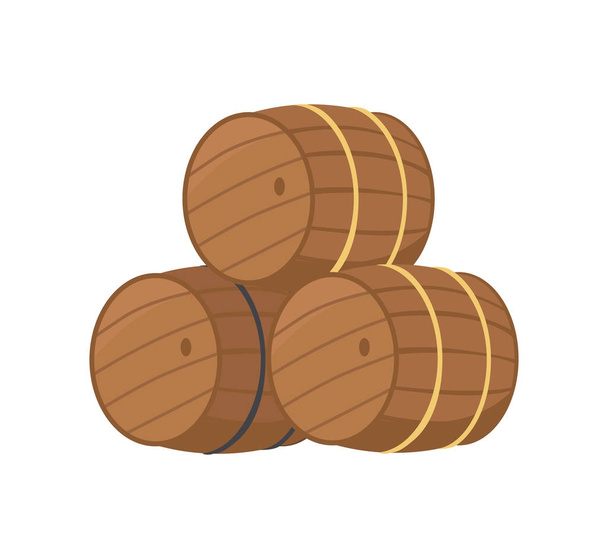 Wooden Barrels with Beer Vector Illustration - Vector, imagen