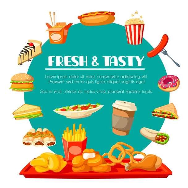 Fastfood-Vektorsymbole für Fastfood-Restaurant - Vektor, Bild