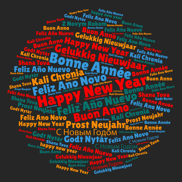 Word Cloud met "gelukkig Nieuwjaar" in verschillende talen - Vector, afbeelding
