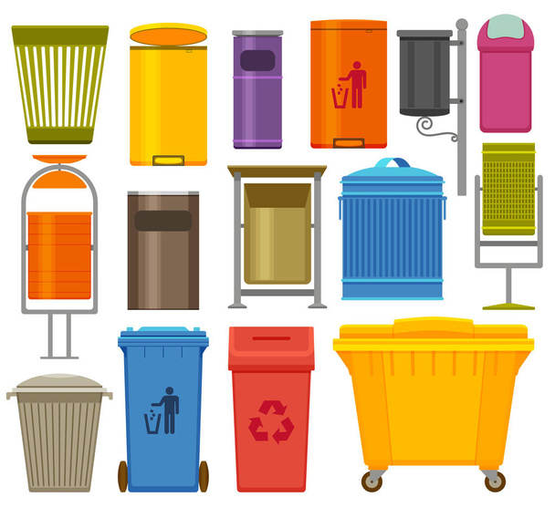 Trash containers colorful icons set - Vector, Image