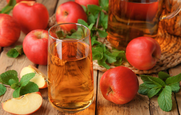 Glass with fresh apple juice - Photo, image