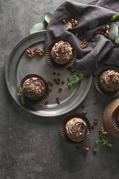 Composition with tasty chocolate cupcakes  - Фото, зображення