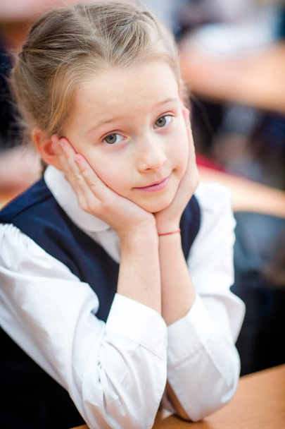 Portrét rozkošné malé školy dívka ve třídě - Fotografie, Obrázek
