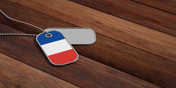 france army concept, france flag identification Tags auf hölzernem Hintergrund. 3D-Illustration - Foto, Bild