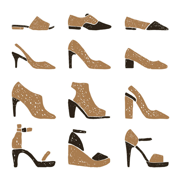 Collection of hand drawn shoes. - Vector, Image