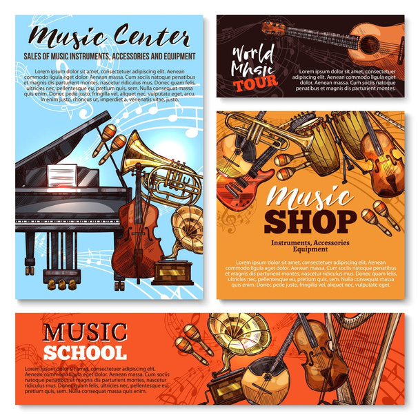 Векторний ескіз музичних інструментів плакати магазину
 - Вектор, зображення
