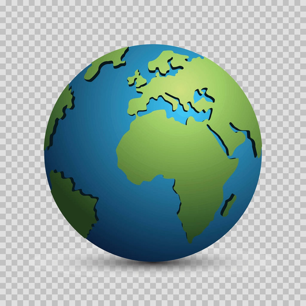 Modern 3d world globe model concept isolated on transparent background. World planet, vector earth sphere vector illustration for busines and science design - Wektor, obraz