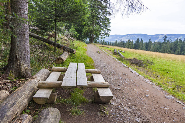 Wooden bench and table for relax during the hiking - Foto, Imagem