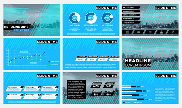 Blue presentation vector templates. Elements for infographics, flyer and leaflet, banner, advertising, corporate annual report, marketing. - Vector, Image
