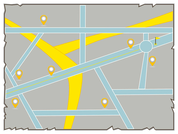 Map of city, gps map, illustration of travel city maps, street map showing road with points - Vector, Image