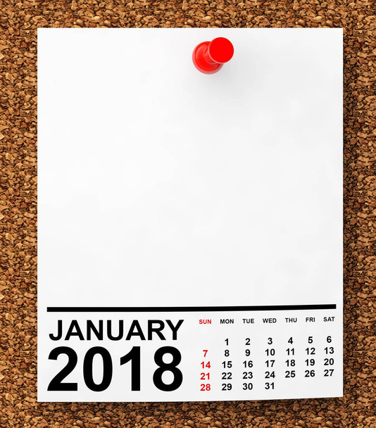 カレンダー 2018年 1 月。3 d レンダリング - 写真・画像
