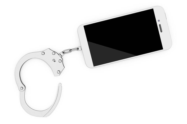 Κινητό τηλέφωνο Αλυσοδεμένα σε μέταλλο χειροπέδες. 3D rendering - Φωτογραφία, εικόνα