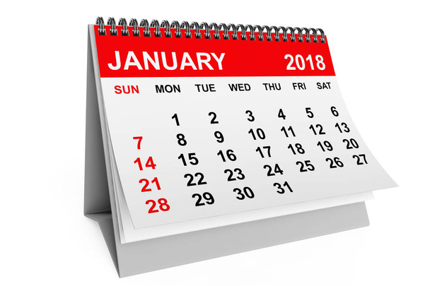 Calendar January 2018. 3d rendering - Valokuva, kuva