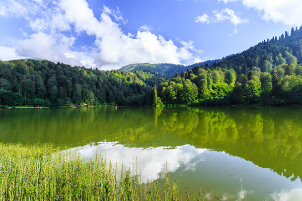 Landschaft Blick auf Karagol (schwarzer See) ein beliebtes Ziel für Touristen, Einheimische, Camper und Reisende im östlichen Schwarzen Meer, savsat, artvin, Türkei - Foto, Bild