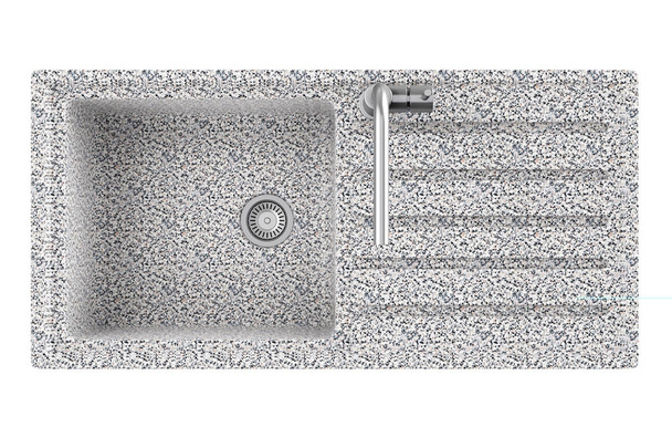 moderne Granit-Küchenspüle mit Edelstahl-Wasserhahn, Wasserhahn - Foto, Bild