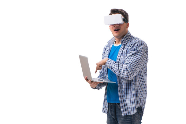 Young man wearing virtual reality VR glasses - Фото, изображение