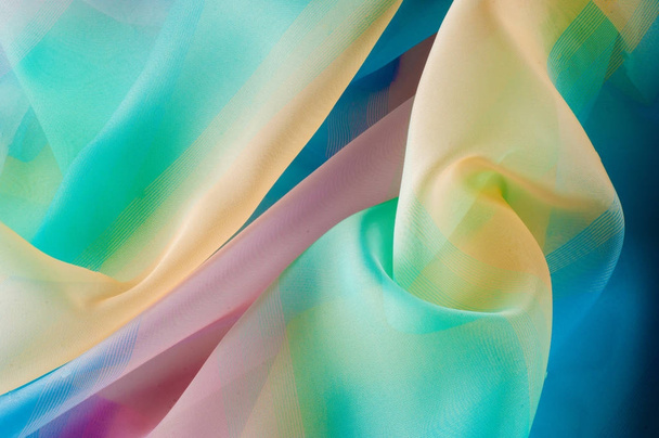 Texture, fond, motif. Tissu en soie transparent, jaune
 - Photo, image