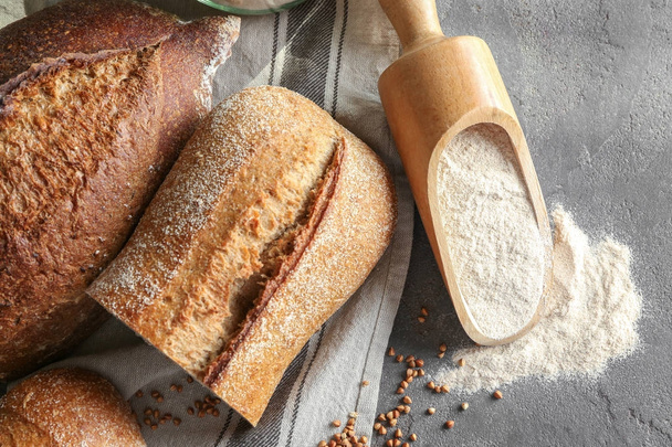 Fresh bread and buckwheat flour  - Zdjęcie, obraz