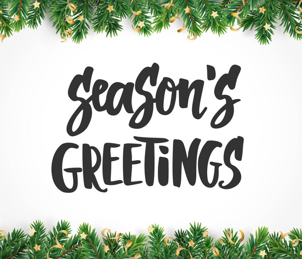 Seasons greetings text, hand drawn brush lettering. Holiday quote isolated on white. Great for Christmas gift tags and labels - Διάνυσμα, εικόνα