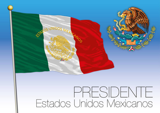 Mexico, presidential flag and coat of arms, Estados Unidos Mexicanos - Vector, Image