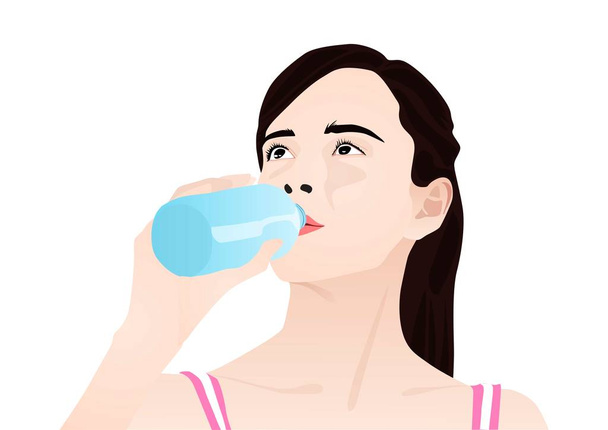 Young Woman Drinking Water - Vector, Image