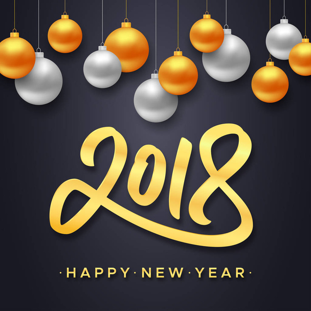 Happy New Year 2018 vector background with balls - Vector, Image