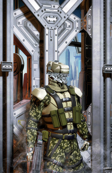 Robot soldier trooper  3D render science fiction illustration - Photo, Image