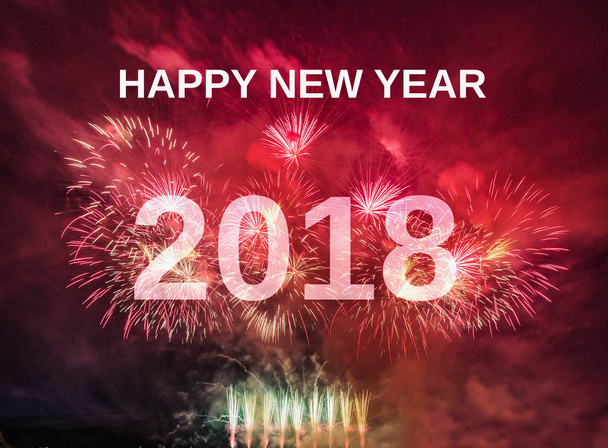 Mutlu yeni yıl 2018 havai fişek arka plan ile - Fotoğraf, Görsel