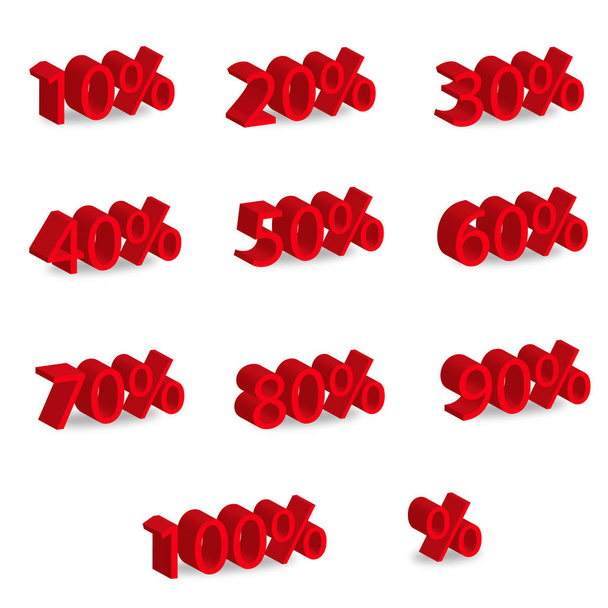 3D red numbers set with percentage - sale symbol  - Vector, Image