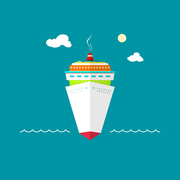 Cruise ship at sea or in the ocean on a sunny day - Vector, Image