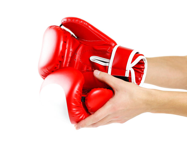 Red Boxing gloves. Two gloves sports. Isolated on a white backgr - Foto, Bild