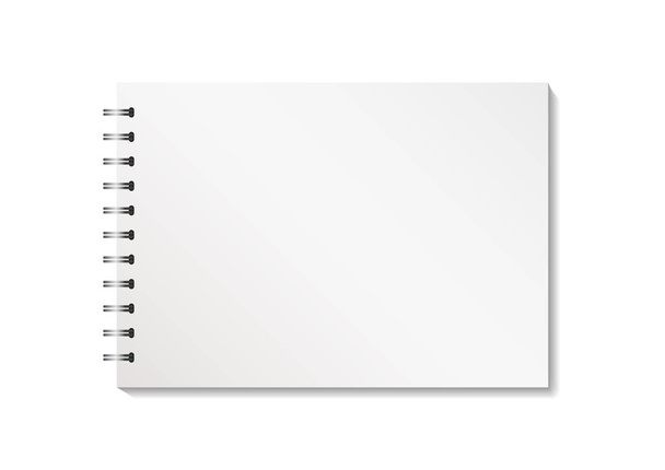 Üres Jegyzetfüzet-val Vágógörbe elszigetelt fehér background. Vektor reális zárt notebook. Mintája fel az üres copybook, fémes ezüst spirál. A szervező vagy a napló sablon. - Vektor, kép