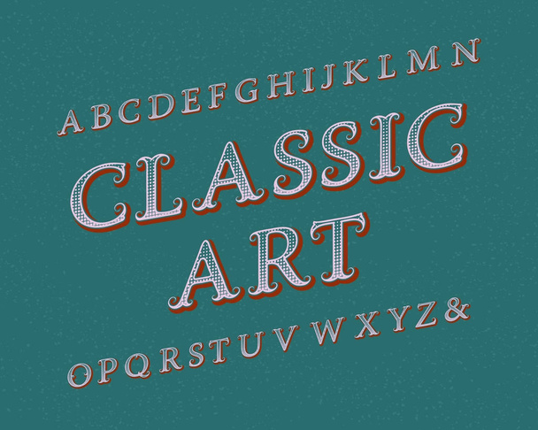 Classic Art typeface. Vintage font. Isolated english alphabet. - Vector, Image