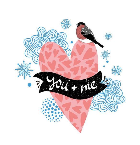 Romantic illustration with pink heart  - Wektor, obraz