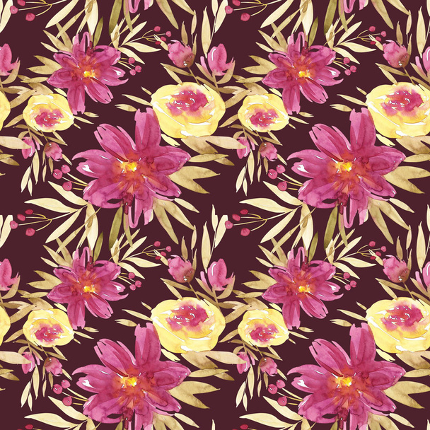 Seamless summer pattern with watercolor flowers handmade. - Valokuva, kuva