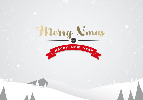 Winter mountain landscape scenery and Merry Xmas text with pine  - Vector, Image