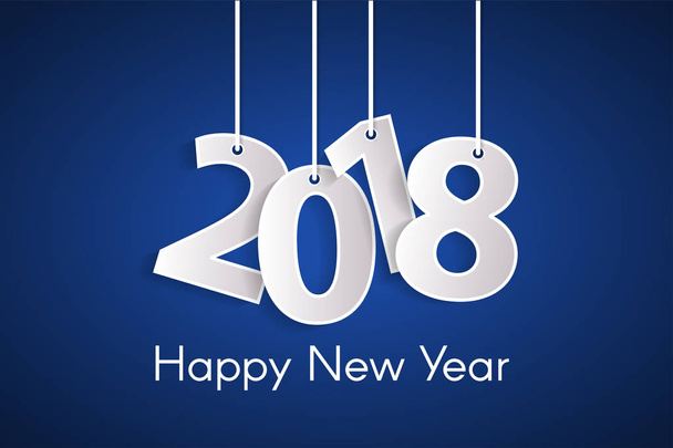 Blauwe Happy New Year 2018 concept met papier cuted witte nummers op de touwen. Vectorillustratie - Vector, afbeelding