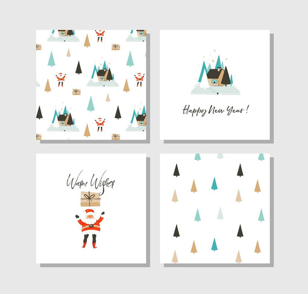 Hand drawn vector abstract fun Merry Christmas time cartoon cards collection set with cute illustrations,surprise gift boxes,Santa Claus and modern calligraphy isolated on white background - Vector, Image