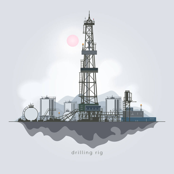 Πετρέλαιο ή φυσικό αέριο, εγκαταστάσεις γεώτρησης διατρήσεων - Διάνυσμα, εικόνα