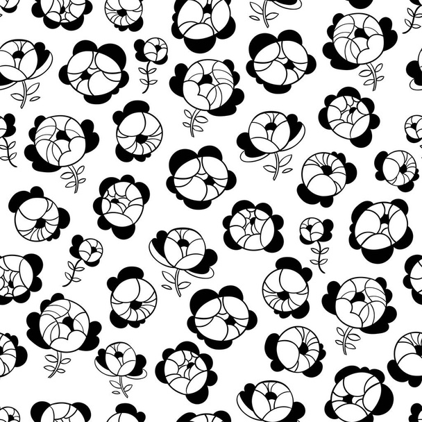 vector illustration design of black and white floral seamless pattern. - Vector, Image