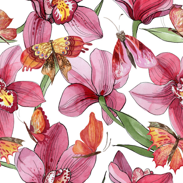 Wildflower orchidee bloemenpatroon in een aquarel stijl. - Foto, afbeelding