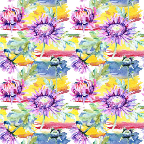 Wildflower chrysanthemum flower pattern in a watercolor style. - Foto, Imagem