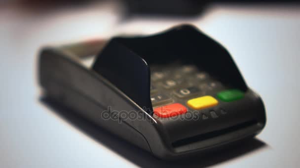 Man paying with NFC technology on smartphone. - Footage, Video