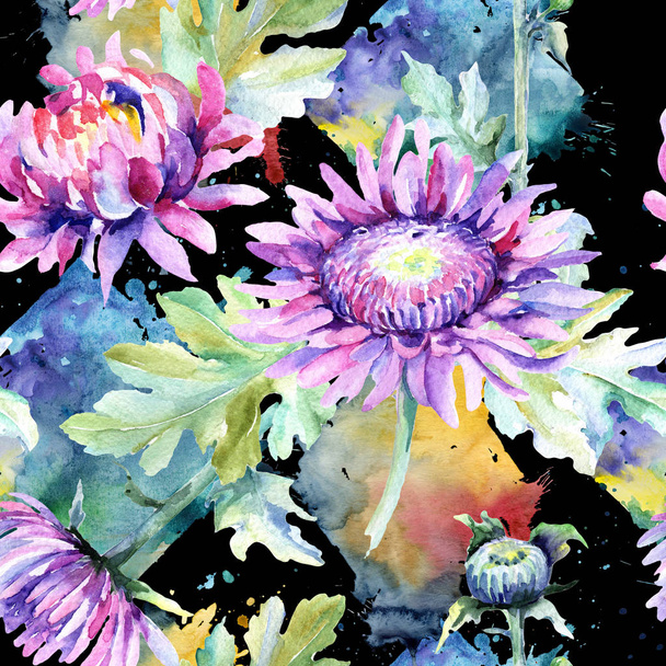 Wildflower chrysanthemum flower pattern in a watercolor style. - Photo, Image