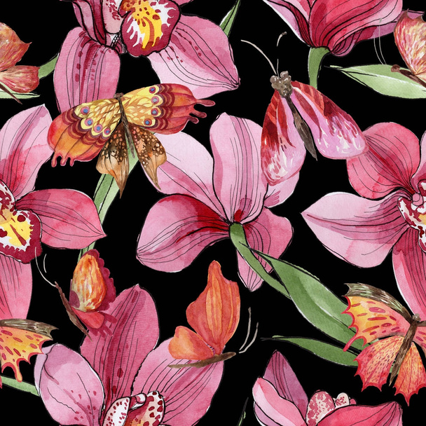 Wildflower orchid flower pattern in a watercolor style. - Fotó, kép